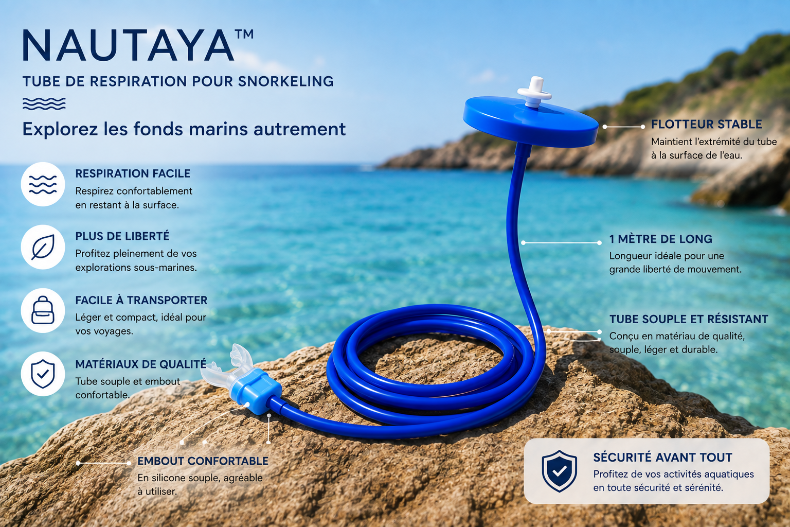 NAUTAYA™ — Tube de respiration pour snorkeling